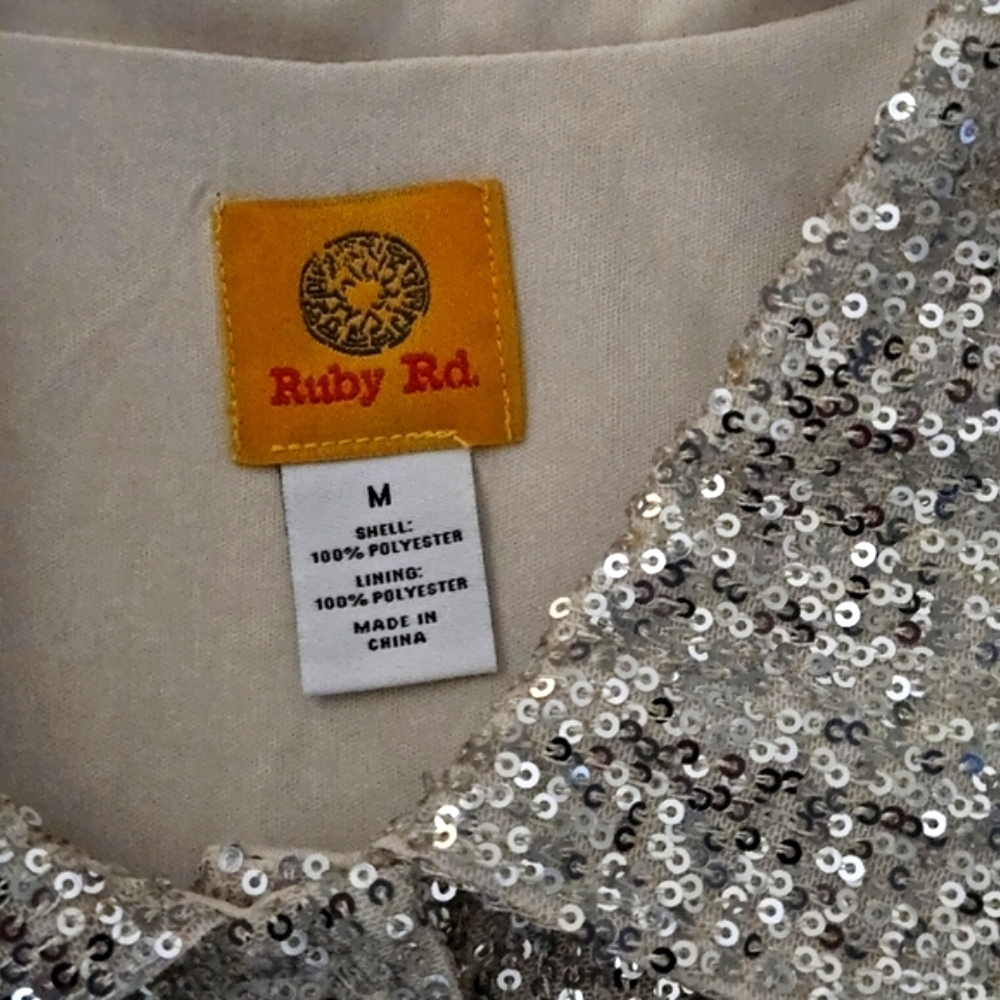 RUBY RD SEQUIN SHIRT JACKET SZ M WHITE GOLD - Picture 8 of 11